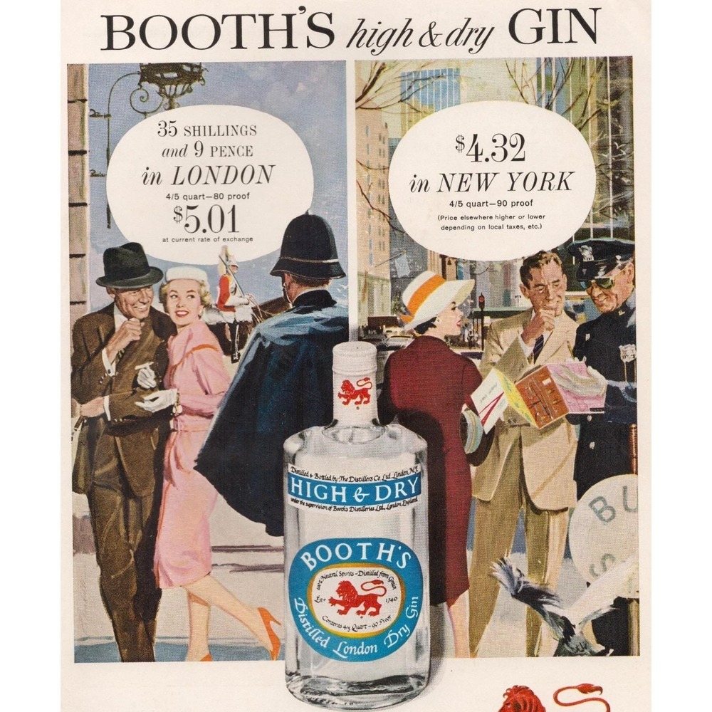 1960 Booth's Gin Vintage Print Ad London‎ New York Cocktail Lounge Bar Decor
